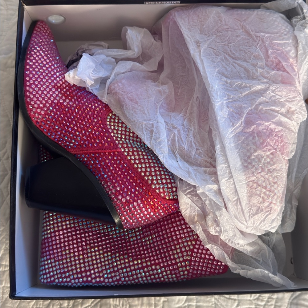 Pink Rhinestone Knee-High Boots - Picture 6 of 7